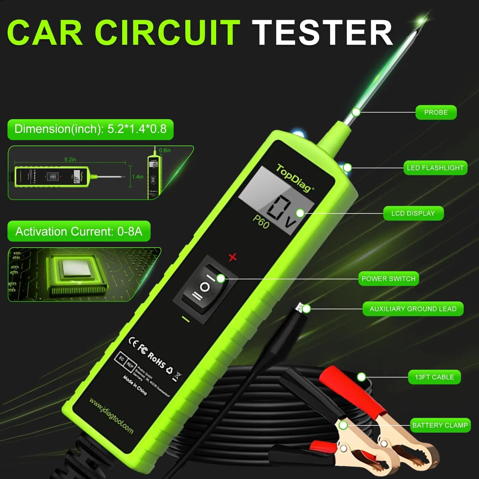 Power Tools Automotive - Testador de Circuito Automotivo Jdiag P60,